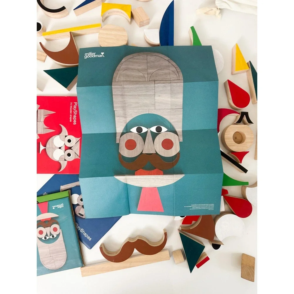 Miller Goodman PlayShapes 74 Piece Wooden Building Blocks Set with‎ Storage Bag